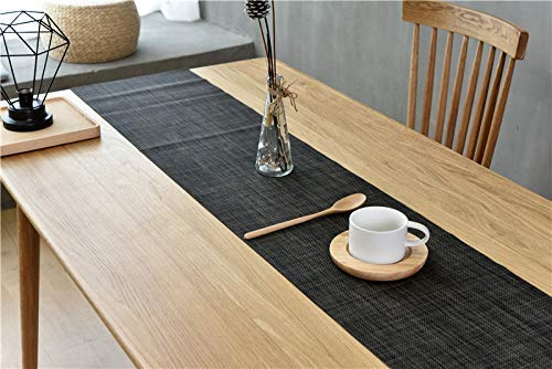 Zupro Compatible Placemats Table Runner, Crossweave Woven Vinyl Table Runner Washable 30Cmx180Cm（11.8 Inch X 70.8 Inch(1 Piece Table Runner,Hemp Black) #TOP1