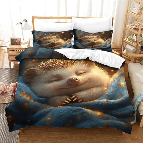 Housse de couette hérisson imprimé 3D parure de lit microfibre 135x200 single - 3
