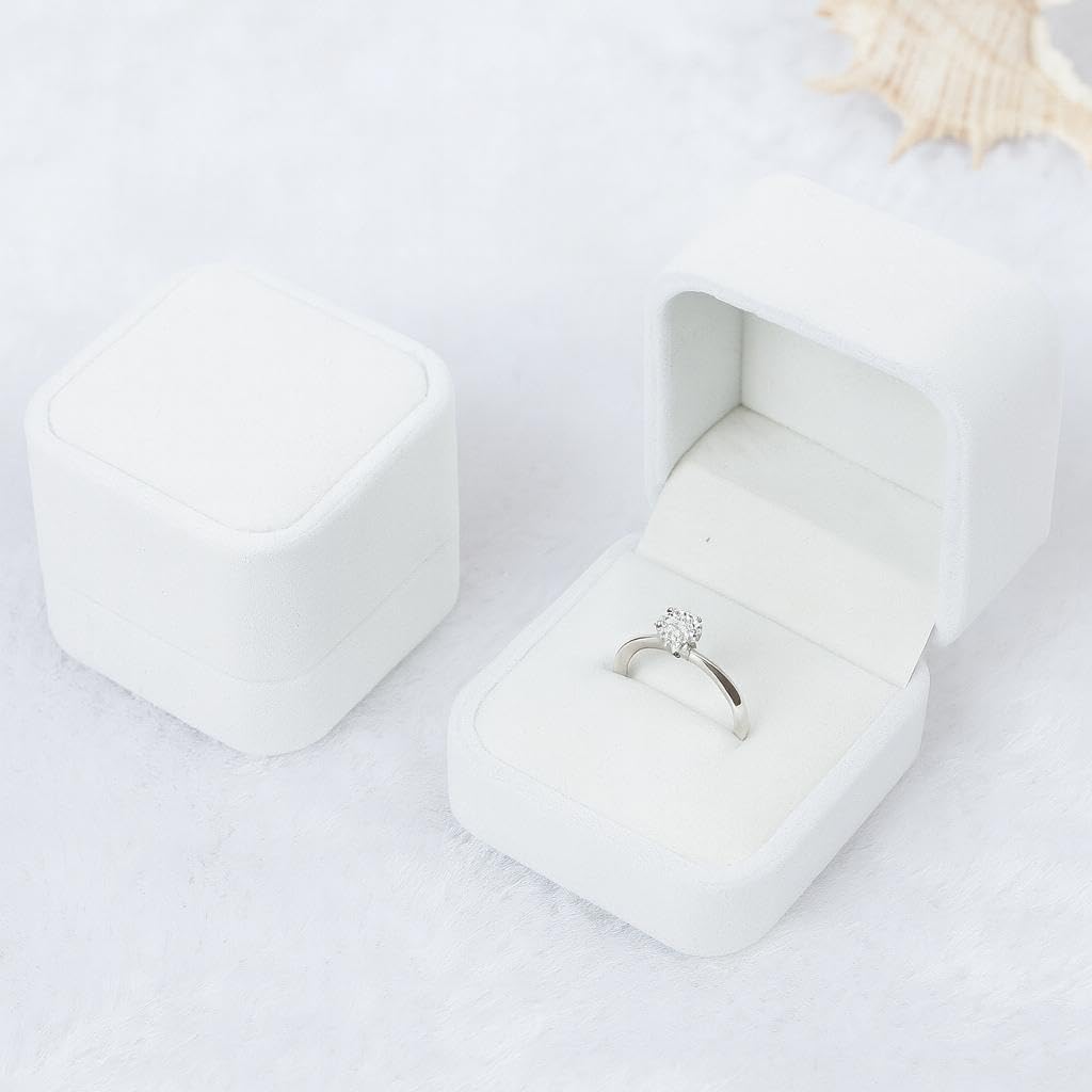Premium Velvet Ring Box – White Gift Jewelry Box, Compact Jewelry Storage for Rings & Small Jewelry
