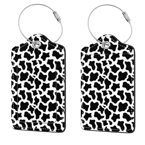2 Pcs Luggage Tags for Suitcases, PU Leather Cruise Ship Luggage Tags with Privacy Cover Label Address Card and Durable Metal Ring Suitable for Men Women Handbags Backpacks,Milk Vein