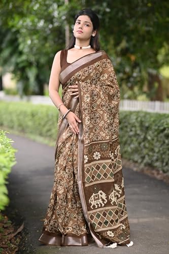 Image of MIRCHI FASHION Saree for Woman Cotton Blend Printed | Traditional Ethnic Sari for Ceremonial Use and Farewell with Blouse Piece