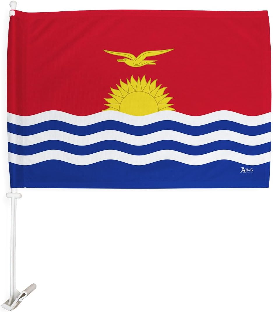 I-Kiribati Car Flag Bandera para Carros De Kiribati Decor for Window Clip Mount Auto Accessories Sport Fan Gifts League Olympics Party Supplies Patriotic Decorations Made in USA
