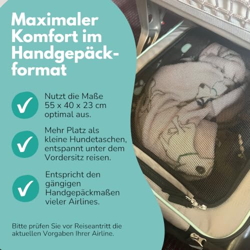 Annitaño Premium Hundeflugtasche 55x40x23 cm PET EUWI | aus recycelten PET-Flaschen | wasserabweisend und belastbar bis 12 kg, große Mesh-Öffnung, Rucksackfunktion & Trolley-Befestigung