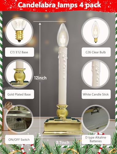 Image of 4 Pack Christmas Battery Operated LED Window Candles with Timer 6-18 Hour, 12 inch Flameless Candle Lamp, Candle Lights for Indoor Party Mantels Table Birthday Home Decor, Gold