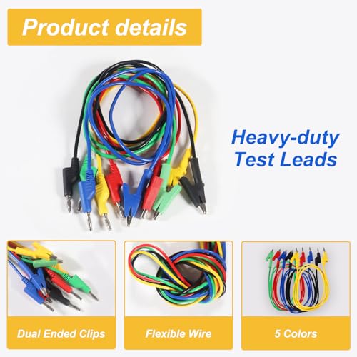 Image of 5PCS Multimeter Banana Plug to Crocodile Alligator Clip, 4mm Stackable Colorful Silicone Banana Plug to Alligator Clip, Soft Flexible Electrical Test Probe Lead Wire Cables 1M