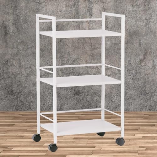 Secchuu スチールラック 本体3.6kg 総耐荷重45kg 幅43×奥行30×高さ76cm 収納ワゴン プリンター台 PS5 横置き スタンド サイド収納 ストッパー付きキャスター 棚板１枚耐荷重15KG (ホワイト, 3段)