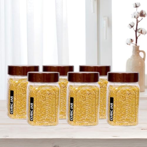Image of Plastic Brown Airtight Kitchen Container and Jar Dibba Set of 6 | Multipurpose Storage Boxes & Kitchen Dibba Set for Grocery, Spices, Dry Fruits, Pulses & Snacks (750 ml)