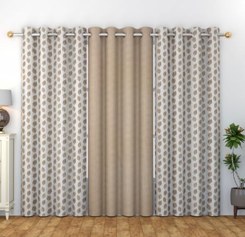 Image of DEVSANG Polyester Curtains 9 Feet Long Set of 3, Beige