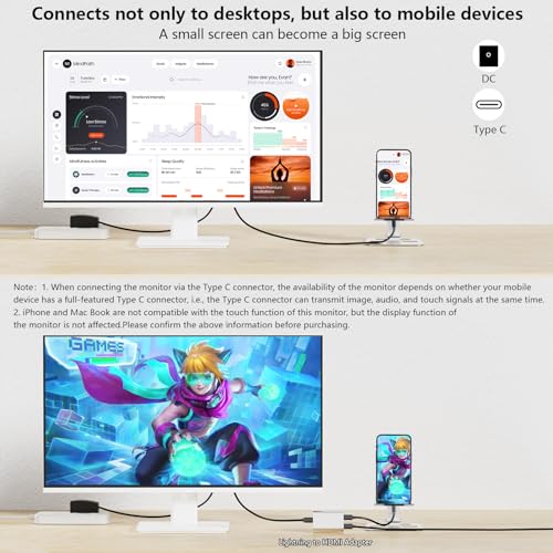 Image of Touchscreen Monitor 2K 27 Inch IPS Gaming 100Hz, 10-Point Touch QHD 2560x1440 PC Display, HDMI VGA USBC Computer Monitor, Built-in Speakers, White