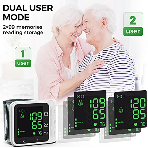 Blood Pressure Monitor Wrist Blood Pressure Machine Digital Automatic BP Cuff with Irregular Heartbeat Detection Backlight Display 2x99 Memory 5.31"-7.68" Adjustable Cuff for Home Use