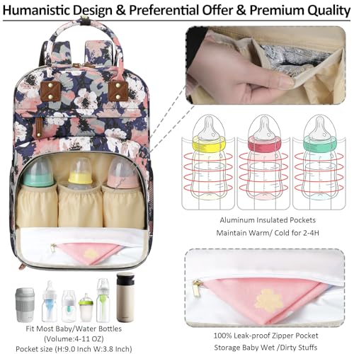 Image of Diaper Bag Backpack Tote for Women Large Capacity, Multifunctional Waterproof Baby Bag with Insulated Pockets For Baby Girl Boy Mama, Maternity Bag Floral Painting