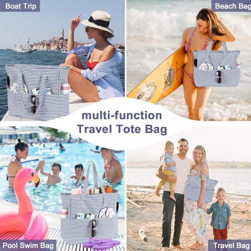Image of LEDAOU Large Beach Tote Bag Women Waterproof Sandproof Zipper Beach Tote Bag for Pool Gym Grocery Travel with Wet Pocket | Sandproof