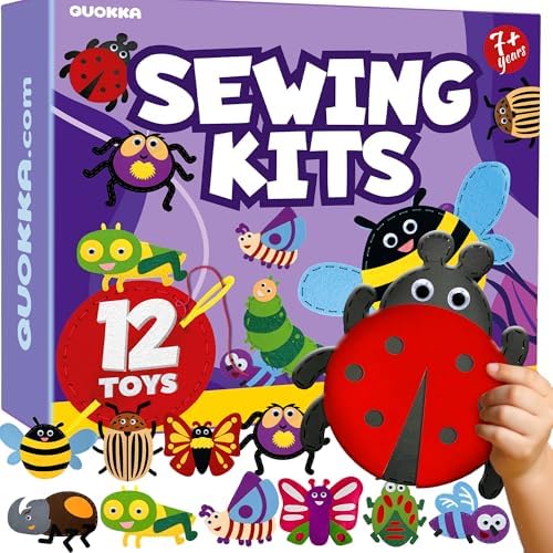 QUOKKA Kids Crafts Ages 4-8, DIY Beginner Needle and Thread Kit -...