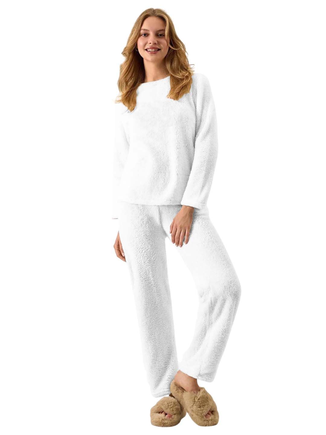 kotty Women's Winter Set White Tracksuit | Warm Cord Set Sweatpants Co-ord | Stylish Jogging, Gym & Airport Wear Outfit-picture-27
