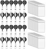 50 Pack Retractable Name Badge Holder Reel Belt Clip with 50 Pcs Clear Plastic Vertical Name Badge ID Card Holders Retractable Badge Holders for Teachers, Students, Office Workers, Black