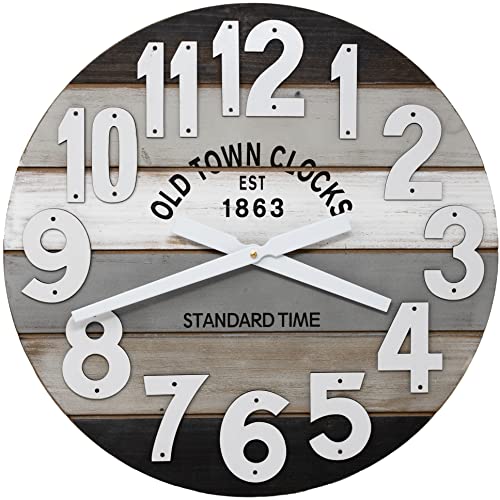 24″ Wooden Multi-Color Maritime Coastal Beach Large Number Wall Clock (Gray, 24 inch)