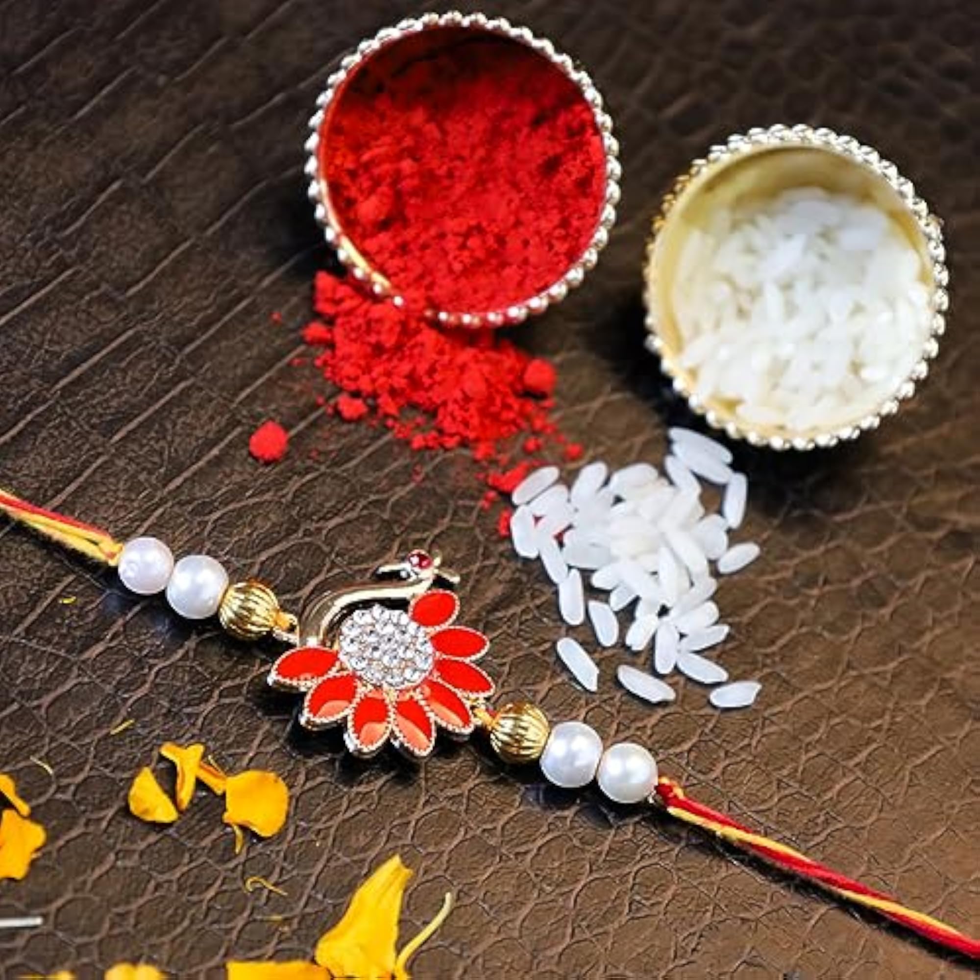 Enamel Peacock Rakhi with Roli Kumkum