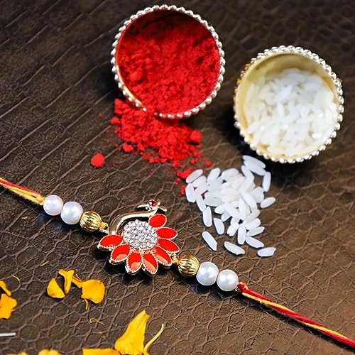 Enamel Peacock Rakhi with Roli Kumkum