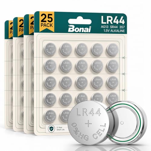 BONAI 100 Stück LR44 Knopfzelle 1,5V Alkaline Batterien – Großpackung AG13/A76/357/L1154F Kompatibel… – Ansicht 1