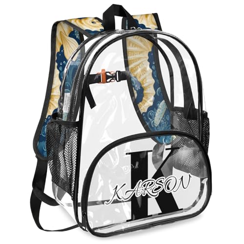 Personalized Seahorse Large Clear Backpack Stadium Approved Heavy Duty PVC Plastic Custom Ocean Beach Transparent Backpacks See Through Bag with Name2