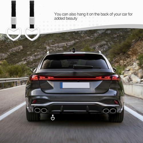 Image of 2PCS Heart Shaped Car Handle Straps, Rear Bumper Warning Keychain Ring for Car Exterior Accessories (White)