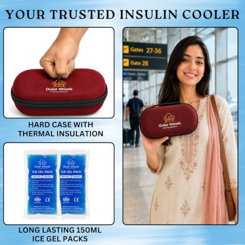 Image of Insulin Cooler Bag Pro - Hard Case Travel Case for Diabetics | 8-10 Hours Cooling | Long Lasting 2x150 ml Ice Gel Packs | Hard Case Insulin Cooler