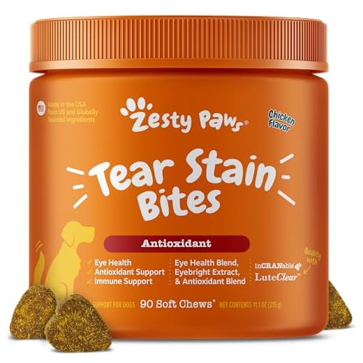Zesty Paws Tear Stain Support Soft Chews for Dogs - for Eye Moisture + Vision & Immune Support - Functional Supplements with Fish Oil, Lutein, Cranberry & Vitamin C - Chicken Flavor - 90 ct
