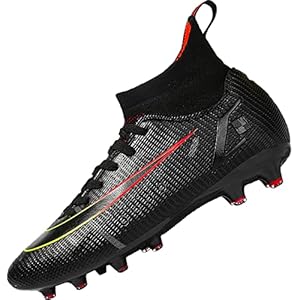 Men’s Soccer Cleats Football Shoes High-Tops Lace-Up Non-Slip Spikes Outdoor Sports Athletic Baseball Lacrosse FG/AG Turf Boots Black EU 45