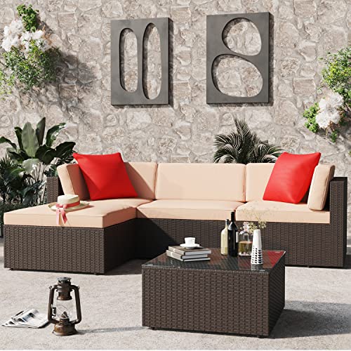 image for Greesum Patio Furniture Sets 5 Piece Outdoor Wicker Rattan Sectional S