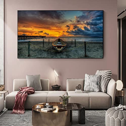 Toile coucher de soleil plage et bateau évasion murale - 4