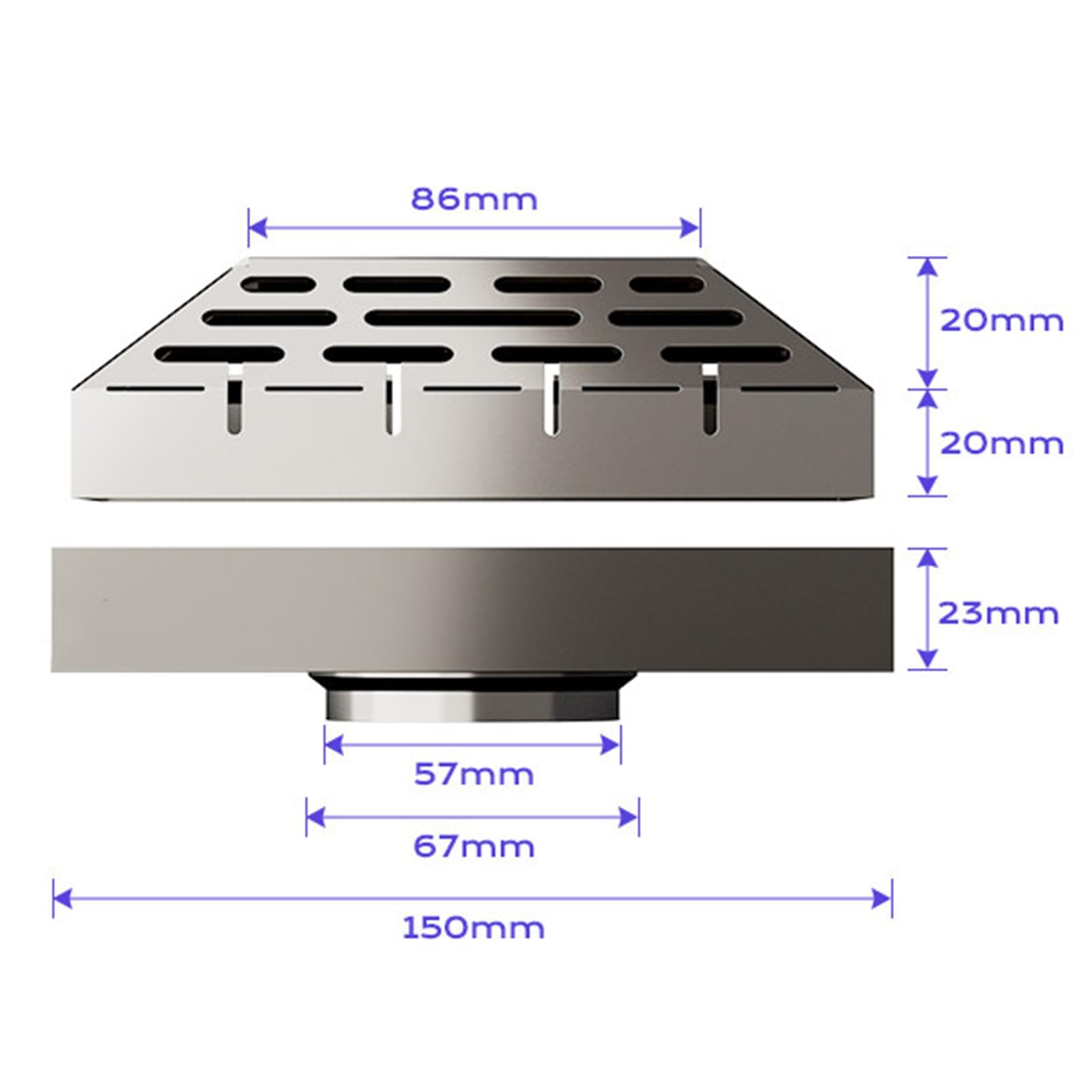 Desagüe Cuadrado De Acero Inoxidable para Piso, Rejilla De Desagüe De Acero Inoxidable para Sumidero, Compatible con Tuberías De PVC De 75/90/110 Mm (3"/3.5"/4"), Drenaje Rápido, para Patio