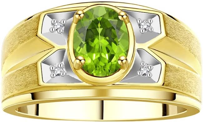 Rylos Men's Rings Classic Designer Style 8X6MM Oval Gemstone & Diamond Ring - Color Stone Birthstone Rings for Men, Yellow Gold Plated Silver Ring in Sizes 8-13.