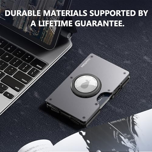 Image of Minimalist Aluminum Wallet for Men, Slim Front Pocket Metal Credit Card Holder with Money Clip, Small RFID Blocking, MF04-Gun Grey-AirTag, One Size, Minimalist