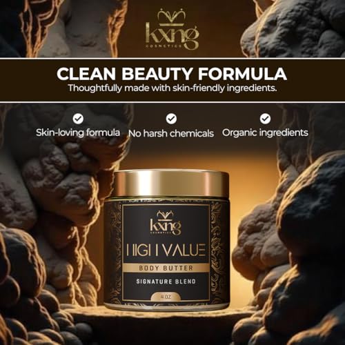 Image of KXNG Cosmetics Shea Body Butter Cream - 4oz | Organic Body Butter for Men & Women with Shea, Cocoa, Mango & Coconut Oil | Deep Moisturizing Cream for Hands, Feet & All Skin Types - High Value