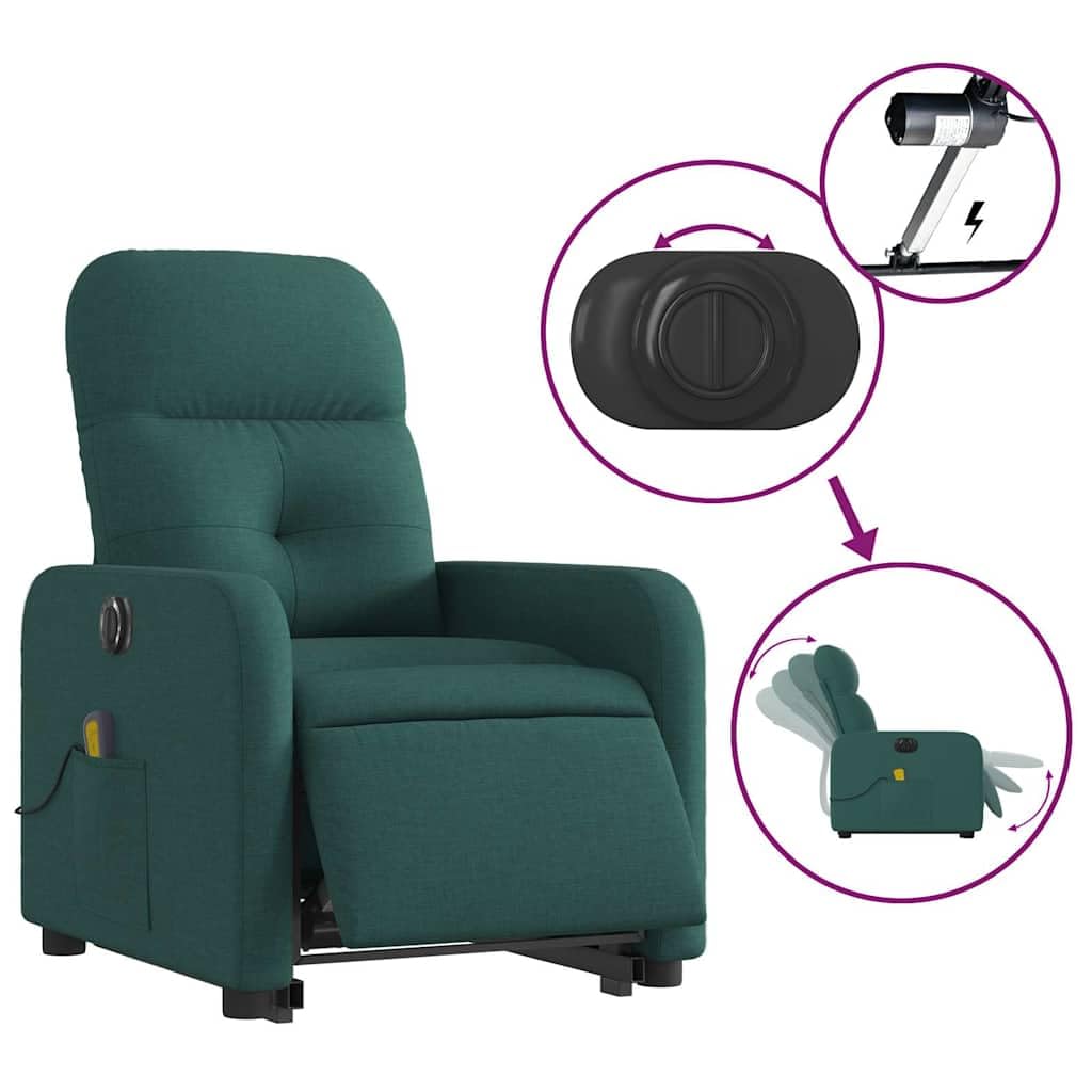Elektrischer Personenaufzug mit Vibrationsmassage, elektrisch neigbar und unterstützt, Stoff dunkelgrün, 6-Punkt-Massage, bequem