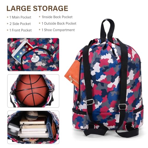 HUA ANGEL Ultralight Drawstring Backpack for Gym/Travel Water-Resistant Unisex Sports Sack with Shoe & Basketball Compartment3