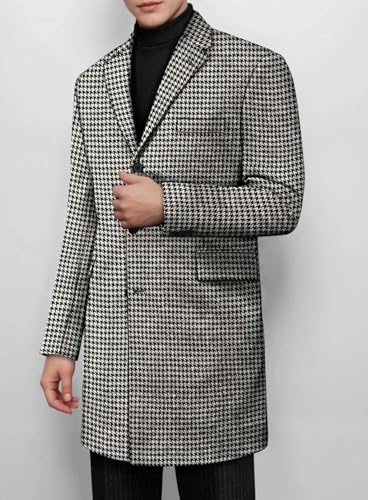 VENNYNG Houndstooth Autumn Long Dress Coat for Men Peaked Lapel Single Breasted Plaid Overcoat Business Casual Wear2