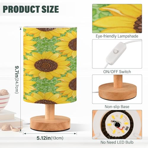 Lámpara de mesa noche flores girasol amarillas 13x24.7cm miniatura 3