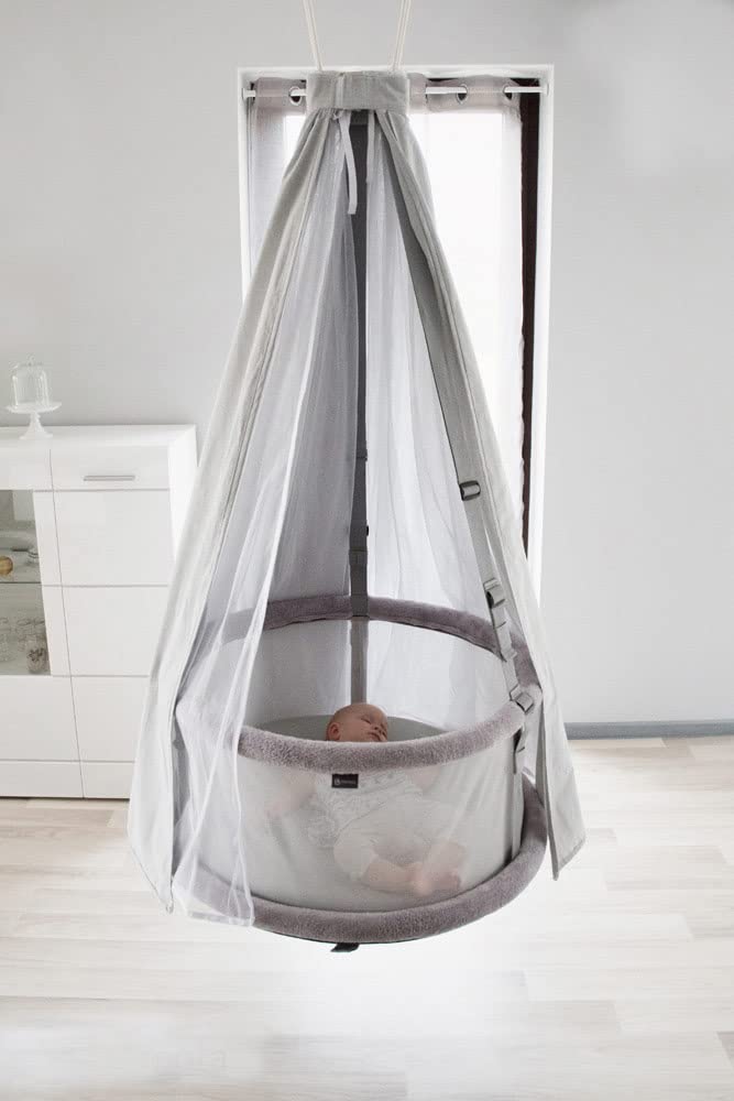 Betthimmel Vorhang für die Babywiege, Schaukel - 156 cm, Baldachin aus 100% Baumwolle in Hellgrau
