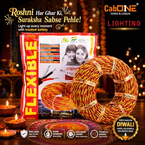 Image of CabONE Two Core Copper Electrical Wire, 90 Meter (Red & Yellow) | Heat Resistant & Flame Retardant (FR) | Lead-Free LSH House Wire for Home & Industrial Use (Red & Yellow, 10 /76)