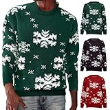HUIFUAO - Suéter de Navidad para mujer, divertido estampado de copo de nieve, suéter de Navidad de gran tamaño, ropa de punto suave y cómoda, de manga larga, sin botones, disfraces de festival, verde