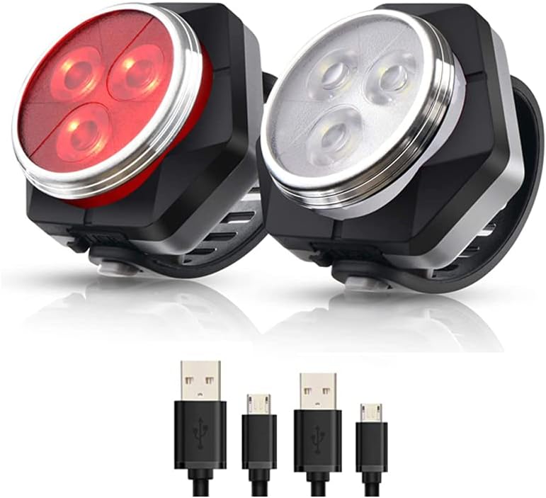 Hually Bike Light Set, Super Bright Rechargeable Bicycle Lights with Headlight and Taillight, Waterproof, 800mAh with 4 Light Modes, Sturdy and Easy Install Perfect for Mountain, City Road Cycling