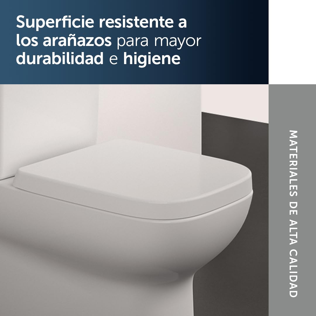 Ideal Standard Asiento de inodoro i.life S, diseño envolvente, cuadrado, con mecanismo de cierre suave, función de liberación rápida para facilitar la limpieza fabricado en Duroplast resistente Blanco