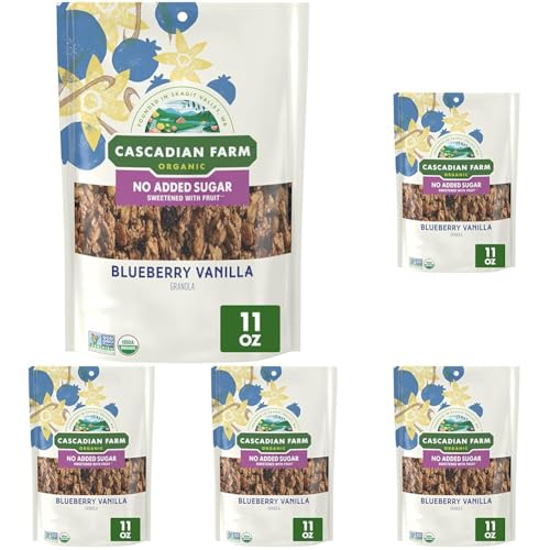 Image of Cascadian Farm Organic Granola, No Added Sugar, Blueberry Vanilla Cereal, Resealable Pouch, 11 oz (Pack of 5)