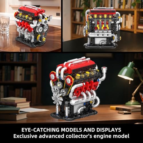 Image of WINGIFT V8 Engine Building Set, V8 Engine Model kit That Run,Build Your Own Mini V8 Model Engine Kit with Motor,Home or Office Decor,STEM Physical Science Experiment Toy for Kids 8+ and Adults(538PCS)