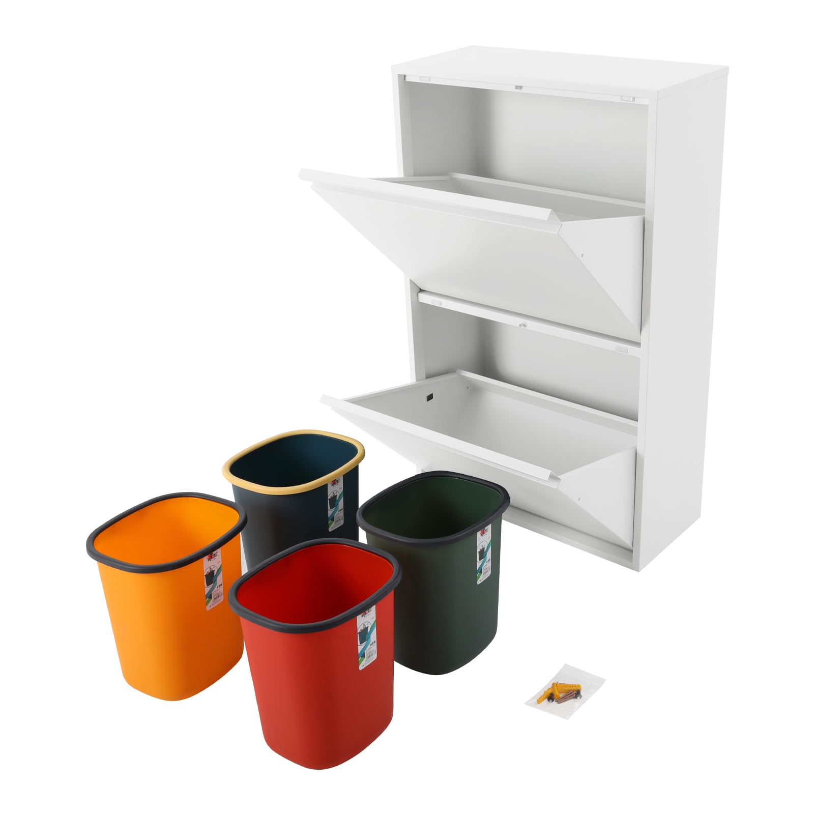 Cubo de basura de cocina con 4 compartimentos, sistema de separación de basura, de acero, con cubo interior extraíble, para montaje en pared, 4 x 15 L, color blanco
