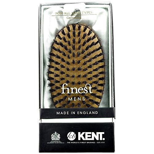 Kent Mg2 Finest Men's Oval 100% Natural Beechwood Military Hair Brush With 100% Natural Black Boar Bristle For Mens Grooming, Scalp Brush, 360 Wave, Beard Straightener & Facial Brush For Beard Care #TOP6