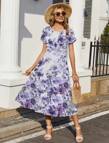 Image of Zeagoo Women Summer Midi A Line Dress Short Sleeve Casual Flowy Tiered Beach Long Sundress with Pockets 2026 Vacation Travel