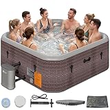 GianToucan 85' Premium Drop-Stitch Inflatable Hot Tub for 8 Person, Rigid Portable Outdoor Spa with 180 Massage Jets, Smart Heating Pump, Foil-Lined Thermal Cover, Square, Classic Rattan