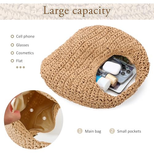 Bolso de hombro de paja para mujer Fecialy miniatura 6